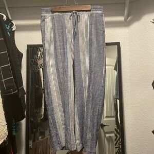 Old Navy Mid-Rise Wide-Leg Linen-Blend Pull-On Pants Navy Stripe Size S